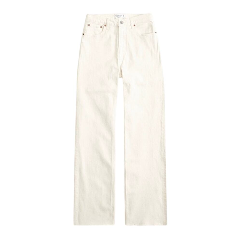 Abercrombie & Fitch Curve Love High Rise 90s Relaxed Jean Raw Hem Bone 34S NWT